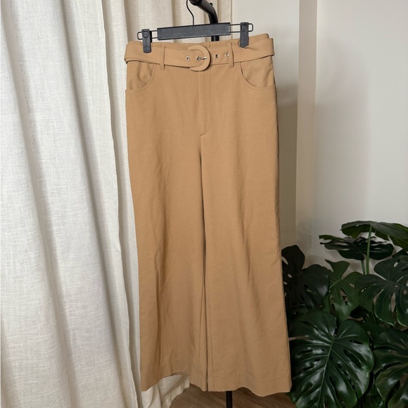 Zara Wide Leg Belted Pant Taupe Brown Size M - Picture 2 of 8